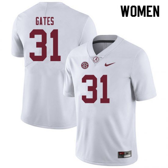 NCAA Women's Alabama Crimson Tide #31 A.J. Gates Stitched College 2019 Nike Authentic White Football Jersey PJ17H84ML